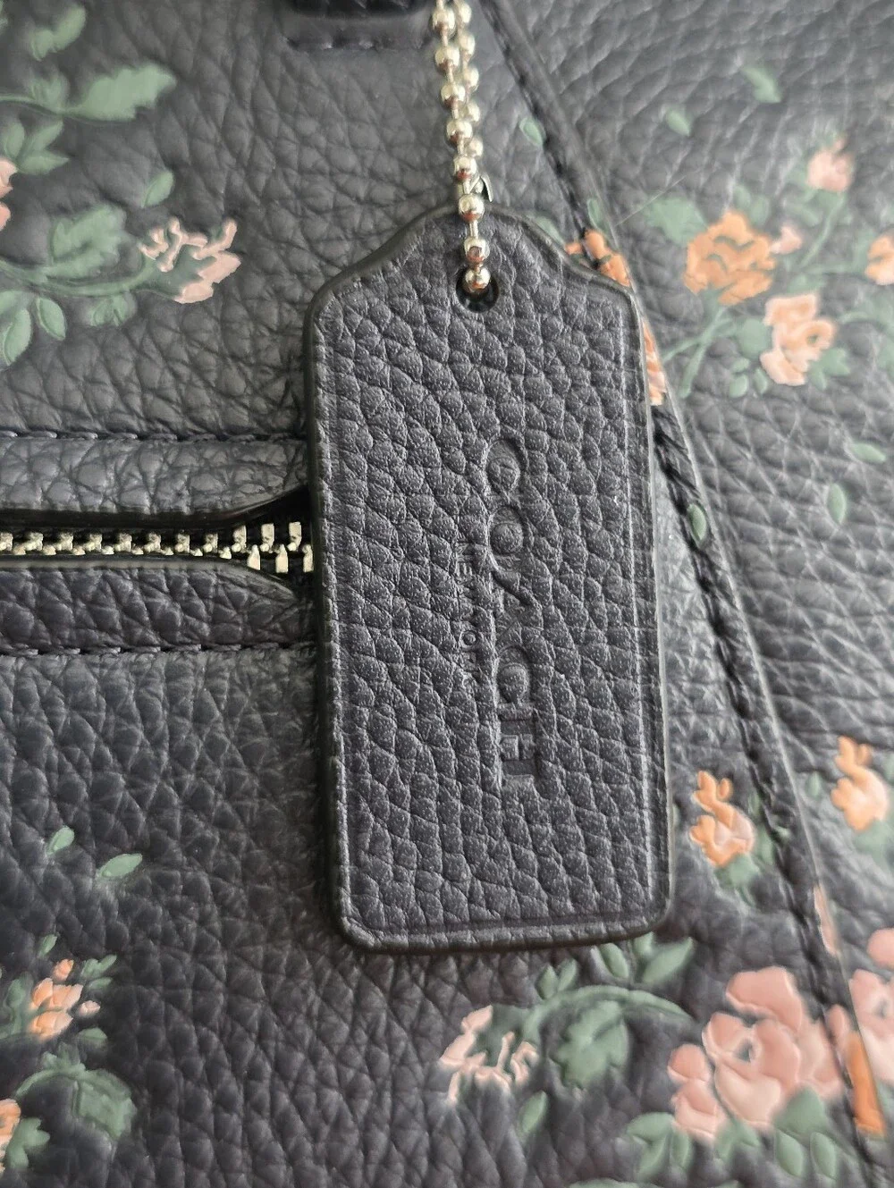 Coach 91603 Prairie Satchel Rose Bouquet Navy Pebbled Leather Crossbody Bag